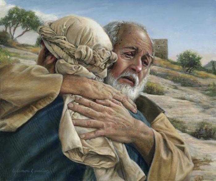 father embracing wayward child