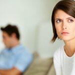 woman think and husband behind